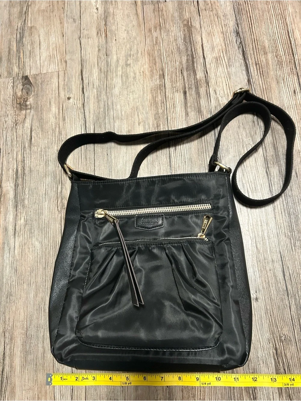 Aimee Kestenberg Black Crossbody Should Bag with Front Zip Pocket & Leather Trim